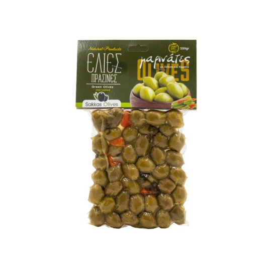 Gröna Oliver Marinerade med Selleri & Morot 250g  Sakkas